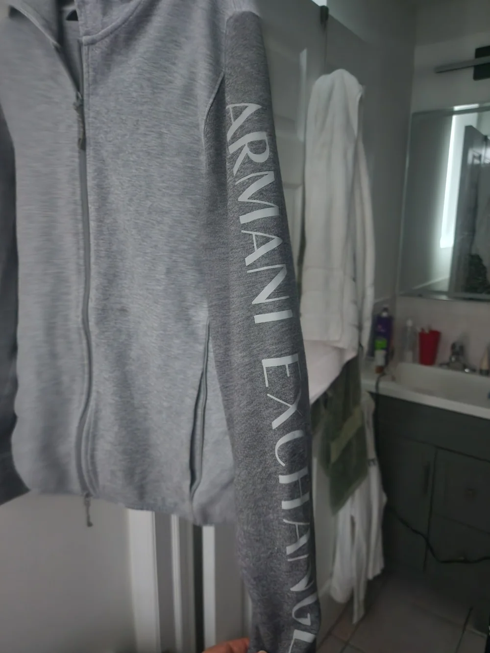 Armani Exchange Heather Gray Full-Zip Hooded Jacket. Unisex. S-M